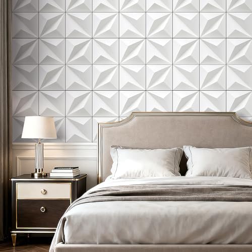 FunStick 17.5x354 White 3D Peel and Stick Wallpaper Modern Faux Square Tiles - Image 5