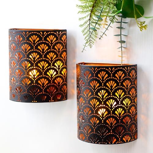 JHY DESIGN Set of 2 Battery Powered Lamp 8''H Vintage Wall Mount Lamp Metal by JHYDESIGN