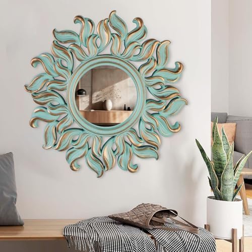 Decorative Wall Mirror, Round Green Mirror, 10 x 10in - Image 5
