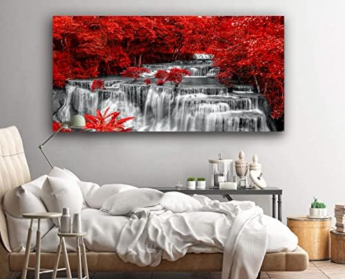 Yxbhhym Large Black and White Decor Waterfall Canvas Wall Art Red Tree Wall - Image 3