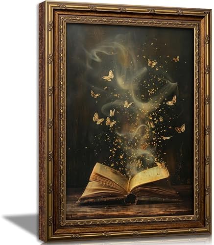 Vintage Gold Framed Victorian Bookish Wall Art Dark Academia Library Fantasy by VintageGoldFramedwallart