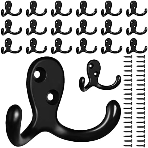20 Pack Coat Hooks Wall Hooks for Hanging, Heavy Duty Double Prong Metal Hook by CBWLWJ