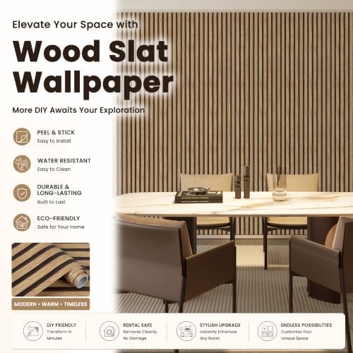 Abyssaly Brown Wood Slat Wall Panel Peel and Stick Wallpaper - Image 4