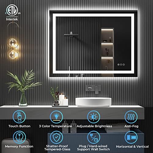 48x36 LED Bathroom Mirror with Lights, Lighted Vanity Mirror - Image 2