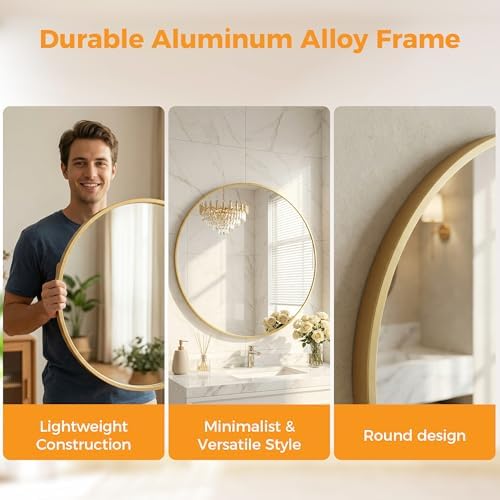 36 Inch Gold Round Bathroom Wall Mirror, Round Mirrors - Image 4