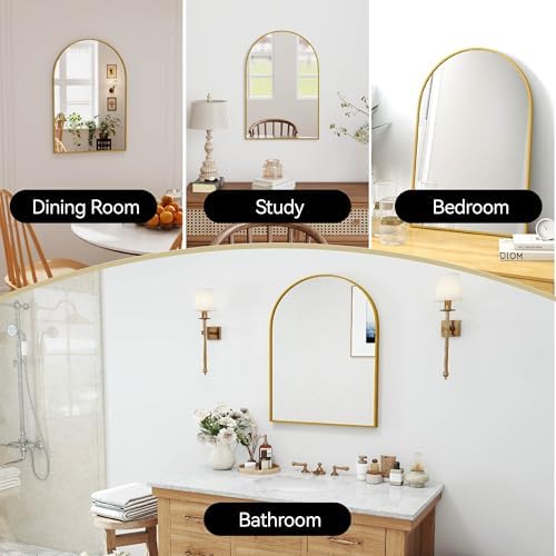 30x20 Bathroom Mirror Arch Wall Mounted/Against Aluminum Frame Gold - Image 2