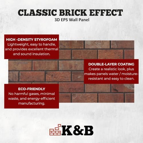 K&B Panels 3D Wall Panels, Classic Brick Effect Styrofoam Wall Panelling Kit - Image 5