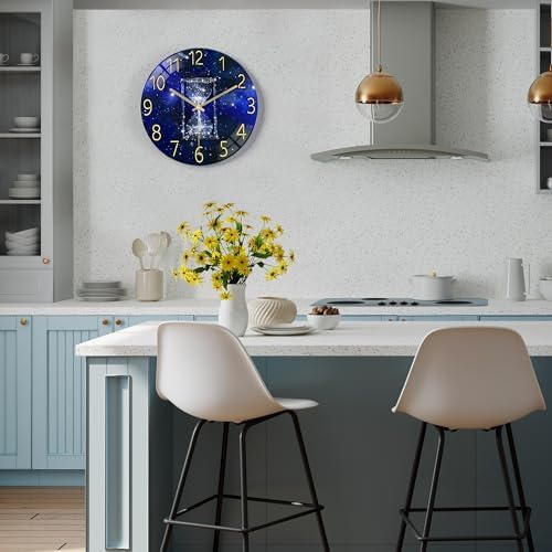 Lafocuse 12 Inch Glass Galaxy Blue Wall Clocks Battery Operated Hourglass - Image 3