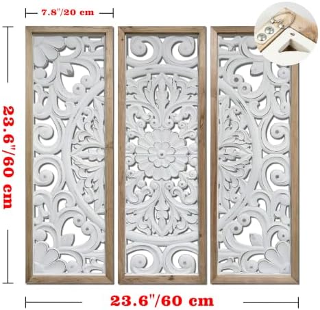 XIAOAIKA Boho Carved Wood Wall Panels, Floral Mandala Decor - Image 2