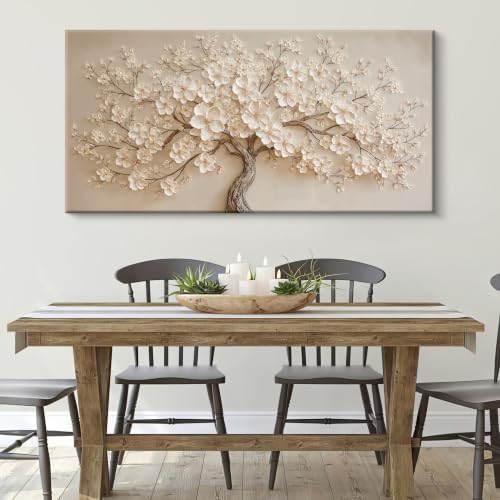 I@U Large White Flower Tree Canvas Wall Art - Image 3