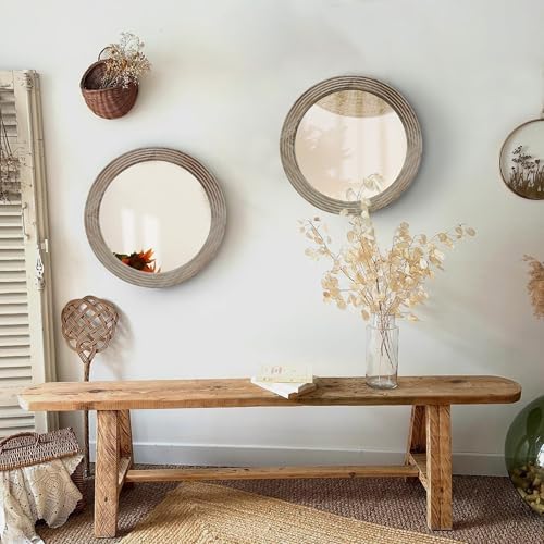 LOSOUR Round Mirror, Farmhouse Decor Solid Wood Frame Wall Circle Mirror - Image 4