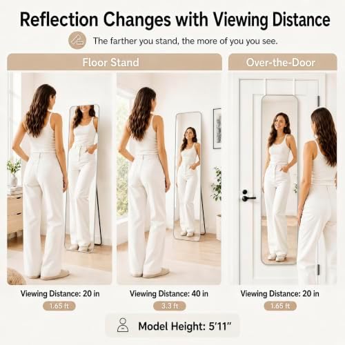 57x16" Full Length Mirror Floor Stand, Over the Door, Wall Mounted Silver - Image 4