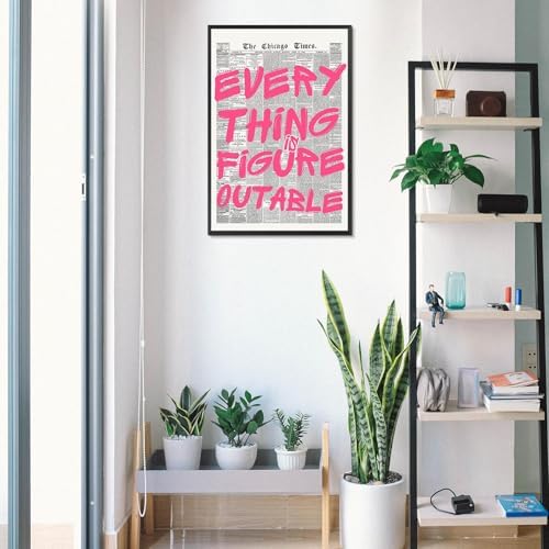 Every Thing Is Figure Outable Wall Art Retro Newspaper Pink Font Canvas Posters - Image 5