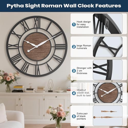 Pytha Sight 30 Inch Walnut Large Roman Numeral Wall Clocks - Image 2