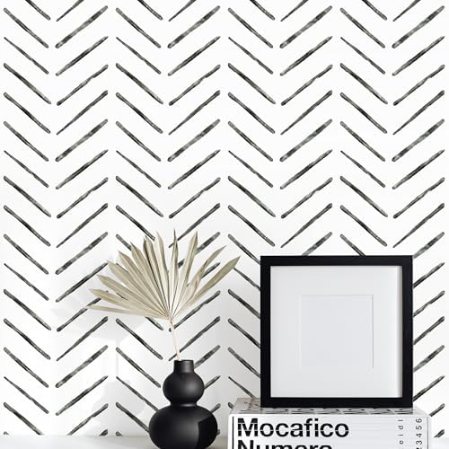 Rugreat Black Herringbone Peel and Stick Wallpaper Modern 118inL17.3inW by ExploringWallpaperArtwithRugreat