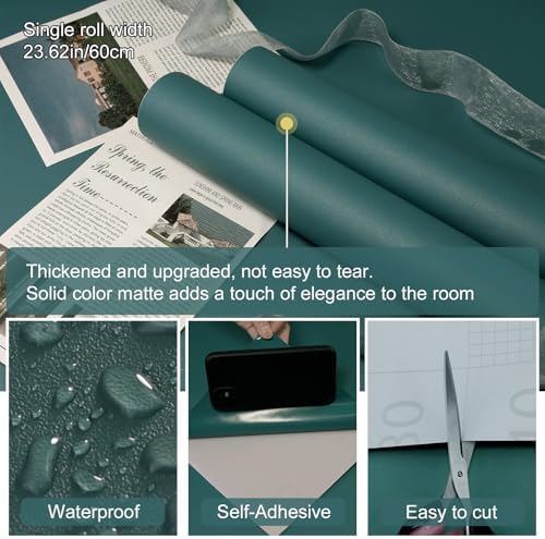 Teal Peel and Stick Wallpaper Solid Teal Contact Paper A Set of 23.6"x236" - Image 2