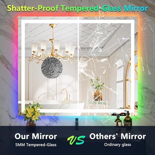 44x32 LED Bathroom Mirror with Lights, RGB Backlit Lighted Mirror - Image 6
