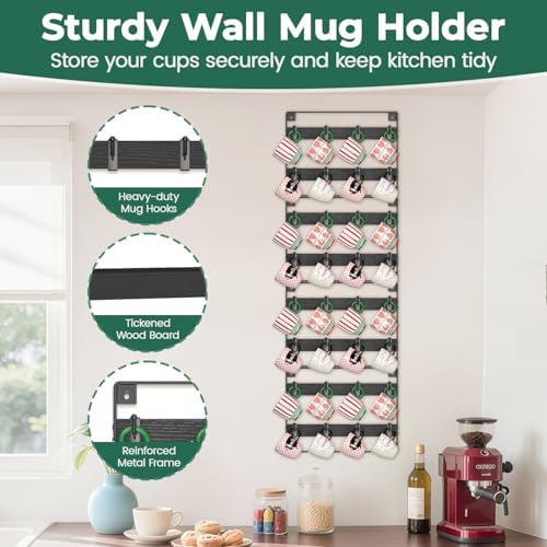 EsLuker.ly Mug Holder Hanger Cup Display Rack Wall Mounted, 4 Pack Black - Image 4