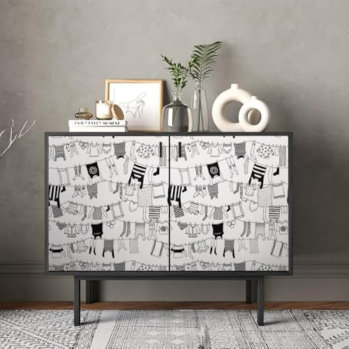 REDAMANCY Modern Abstract Black and White Laundry Clothes Line Painting Art - Image 4