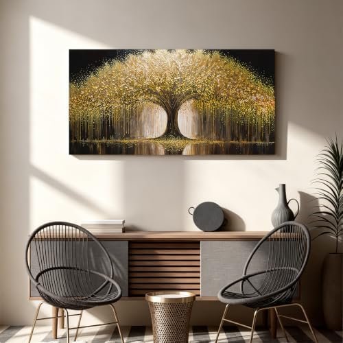 Gold Tree Of Life Wall Art Decor 20"x40" Modern Canvas Wall Art - Image 6