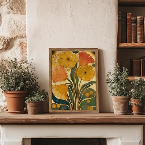 Framed Vintage Art Nouveau Floral Wall Art, Retro Rustic Botanical Artwork - Image 2