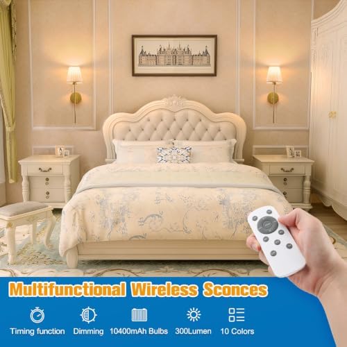 NIORSUN 19.9 inch Battery Operated Wall Sconce Set of 2, 9 Colors Wireless Wall - Image 2