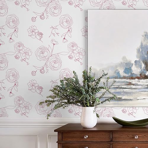 Safiyya 393"x17.3" Pink Floral Peel and Stick Wallpaper Modern Contact Paper - Image 3