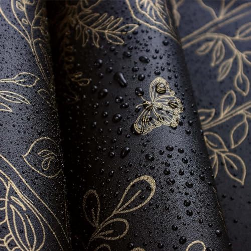 Froluya Black Gold Floral Wallpaper Peel and Stick Wallpaper 17.7in×118.1in - Image 4