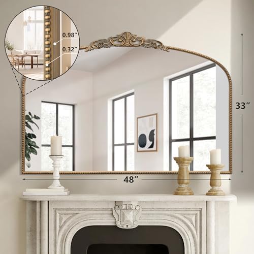 Micasso Large Vintage Gold Mirror: 48"x33" Baroque Antique Wall Mirror - Image 4