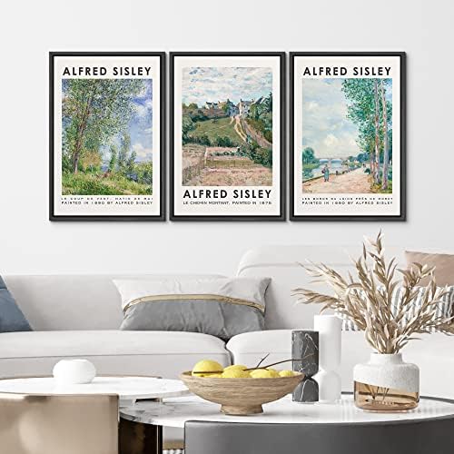 MUDECOR Framed Canvas Print Wall Art Set Alfred Sisley Watercolor Landscapes - Image 4