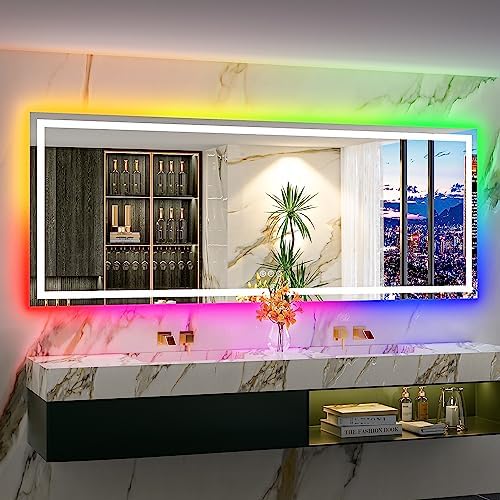 96x36 LED Bathroom Mirror with Lights, RGB Backlit Lighted Mirror by YEELAIT