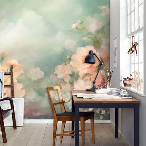 Oil Painting Style Peel and Stick Pink Flower Landscape Mural Flower - Image 5