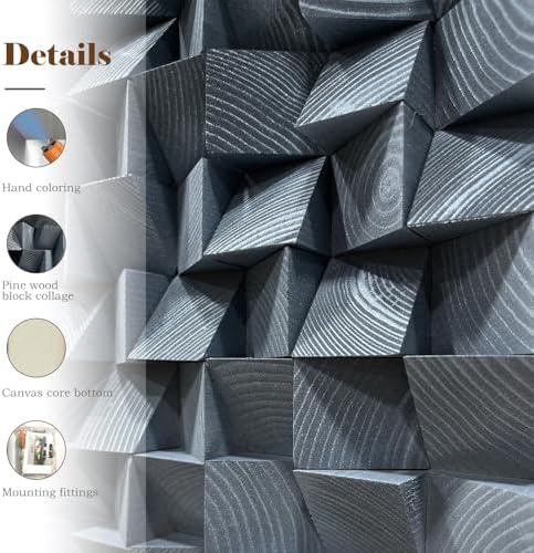 LIUZEYUE - Large Blue and White 3D Wooden Block Wall Art 3D Art Wall Decor - Image 3