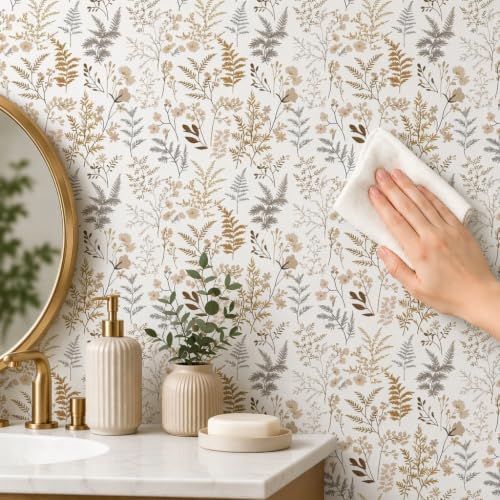 Beige Vintage Botanical Peel and Stick Wallpaper, 17.7"x 393.7" - Image 4