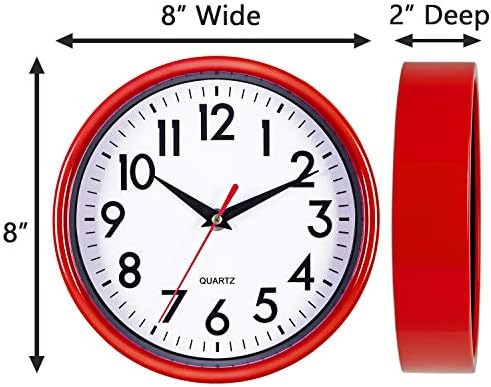 Bernhard Products Red Wall Clock 8" Retro Kitchen Silent Non-Ticking Quality - Image 6