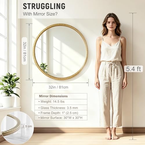 Round Gold Wall Mirror with Luxury Metal Frame Home Decor 32" - Image 6