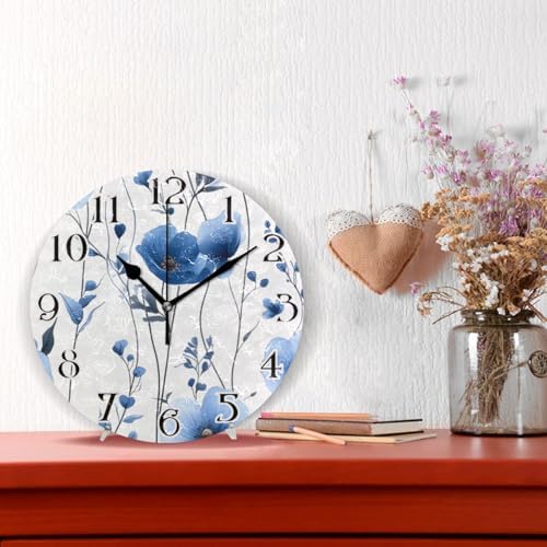 ALAZA Blue Poppy Flower Wall Clock Battery Operated Kitchen Clock 9.5 Inch - Image 2