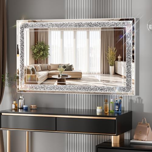 47" x 26" LED Diamond Wall Mirror, Dim & Anti-Fog - Image 2