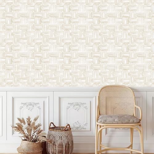 Modern Peel and Stick Wallpaper A Set of 17.3"x200" Boho Beige Contact Paper - Image 6