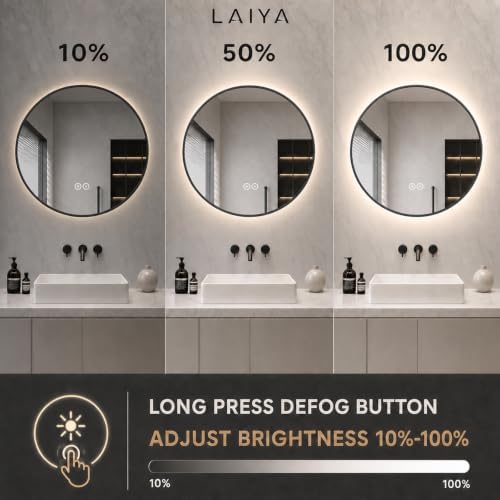 LAIYA 24in Round LED Bathroom Mirror Black Frame Backlit Anti-Fog Dimmable - Image 4