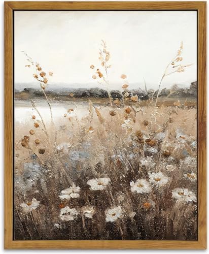KBKBART Vintage Wall Art Framed, Retro Countryside Autumn Wildflower Field by KBKBART