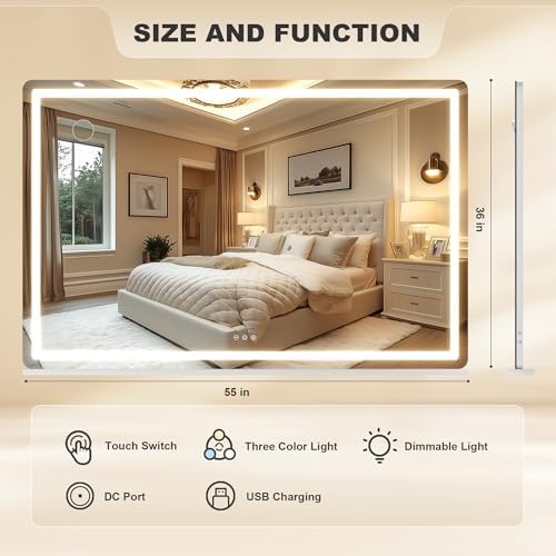 Hasipu Vanity Mirror with Lights, 55.1" x 36" LED Makeup Mirror, Lighted Makeup - Image 2