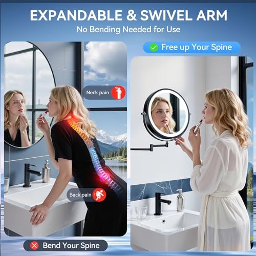 Auxmir 10″ 5000mAh 1X/30X Wall Mounted Lighted Magnifying Makeup Mirror - Image 4