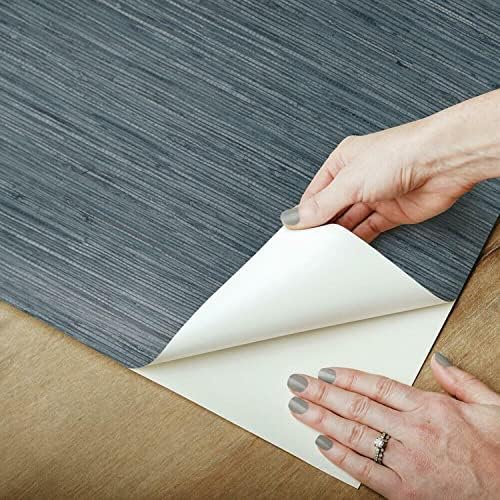 RoomMates RMK11314WP Blue Faux Grasscloth Non-Textured Peel and Stick Wallpaper - Image 5