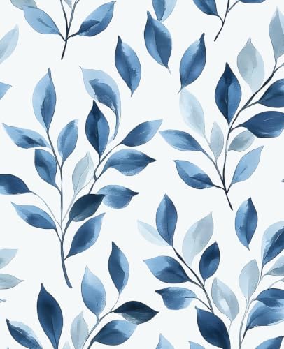 Serene Blue Natural Botanical Peel and Stick Wallpaper 17.5" x 78" by VOLEAARWALLPAPER