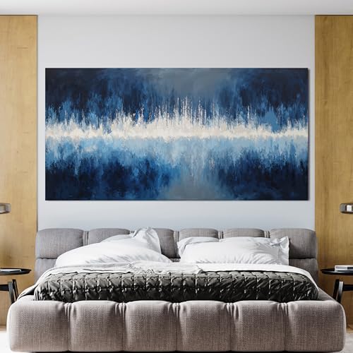 YISXINOAG Deep Blue Abstract Wall Art Modern Calm Cool Tones Canvas 29"X58" - Image 3