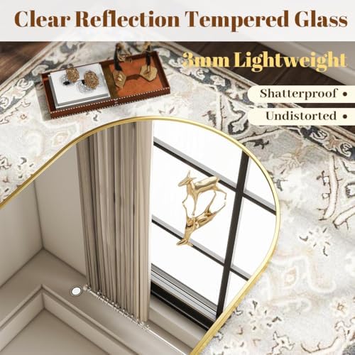VooBang Wide Arched Wall Mirror, 31 x 32 inch Arch Bathroom Mirror Gold - Image 4