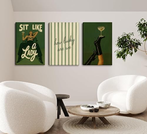 3Pcs Trendy Bold Feminist Wall Art Green Vintage Funky Girl Power Poster Woman - Image 4