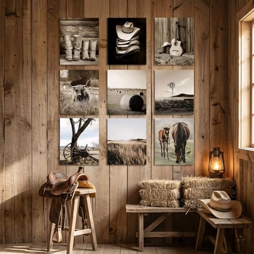 Vintage Western Canvas Wall Art Set of 9, Cowboy Prints 8x10 Inch Unframed - Image 5