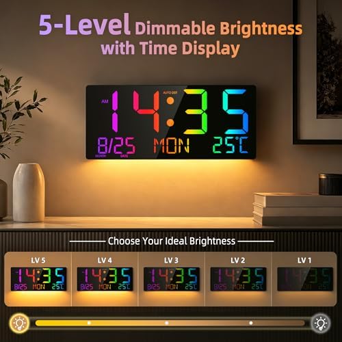 16" Large Digital Wall Clock LED Display, Night Light, Auto DST - Image 4